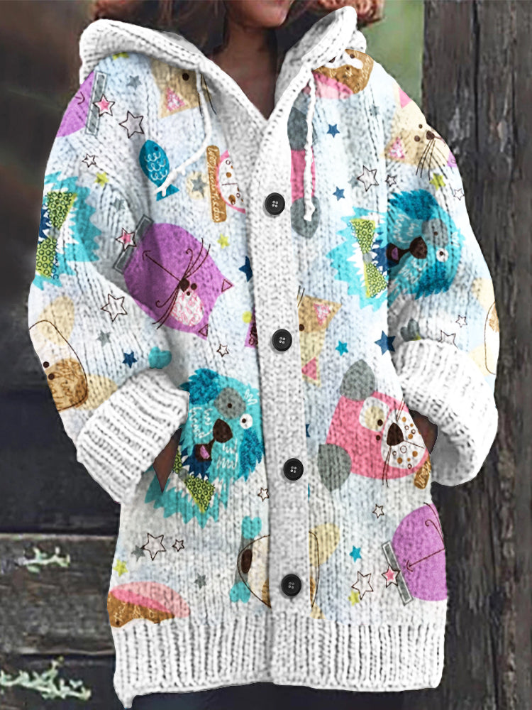 Abstract Cute Dogs Art Pattern Cozy Cardigan Sweater